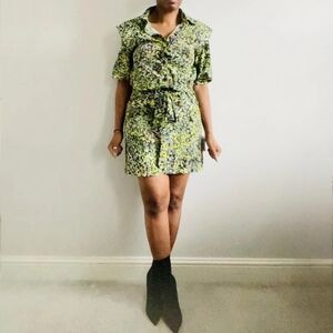 Zara green printed shirt dress